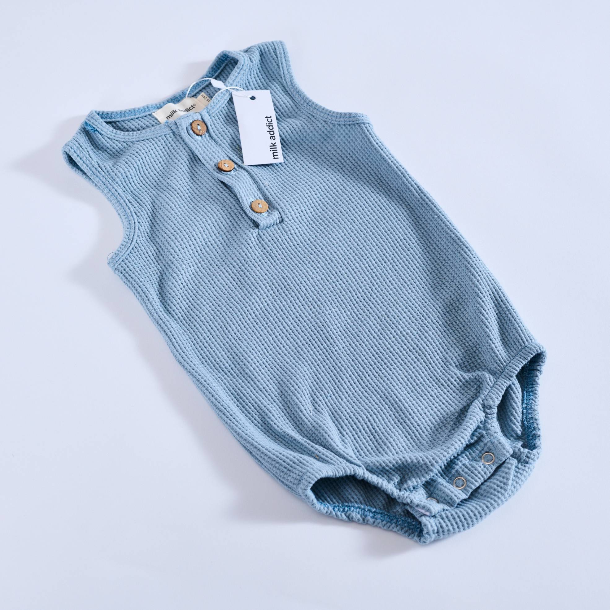 Milk Addict organic cotton waffle suit - Ice Blue