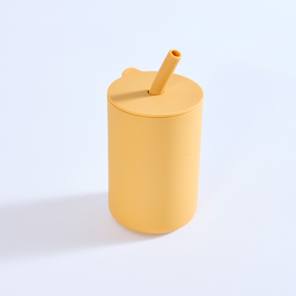 Milk Addict Silicone Cup And Straw Set Ochre