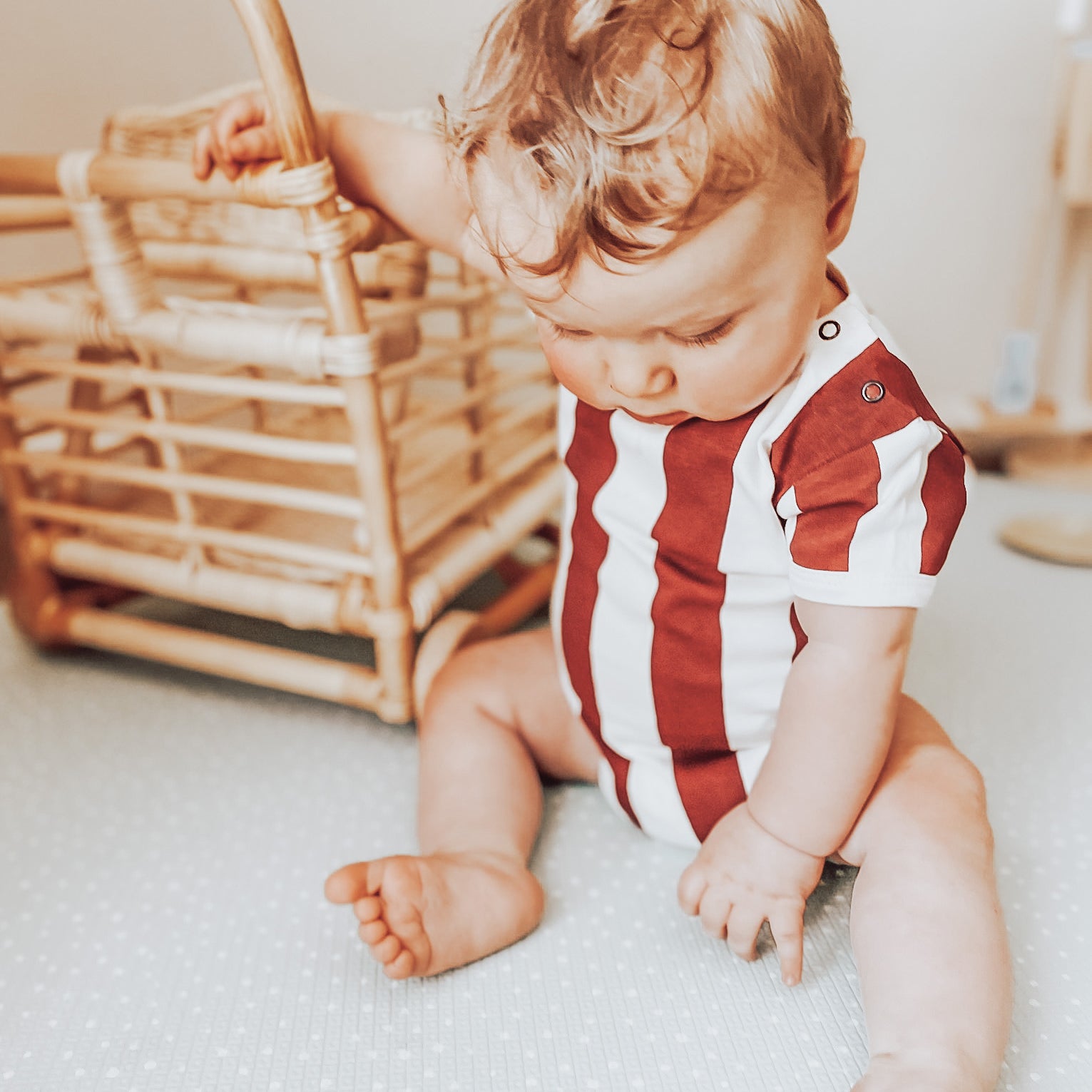 Milk Addict Bold Stripe Bodysuit in Dark Rust