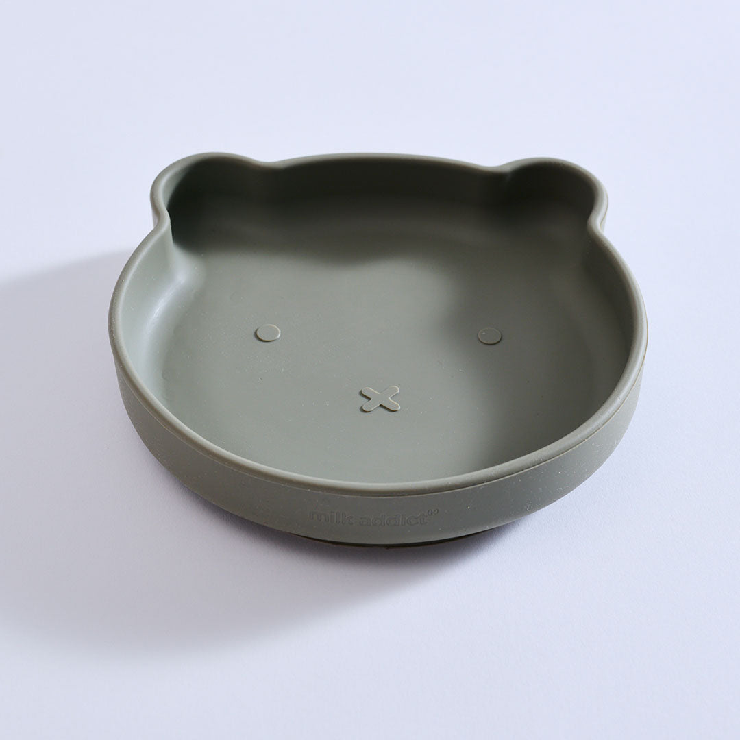Milk Addict Silicone Bear Suction Plate Sage